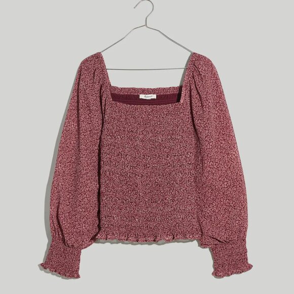 Madewell Lucie Bubble-Sleeve Smocked Top in Cottage Garden Vintage Mulberry XS - Picture 1 of 6